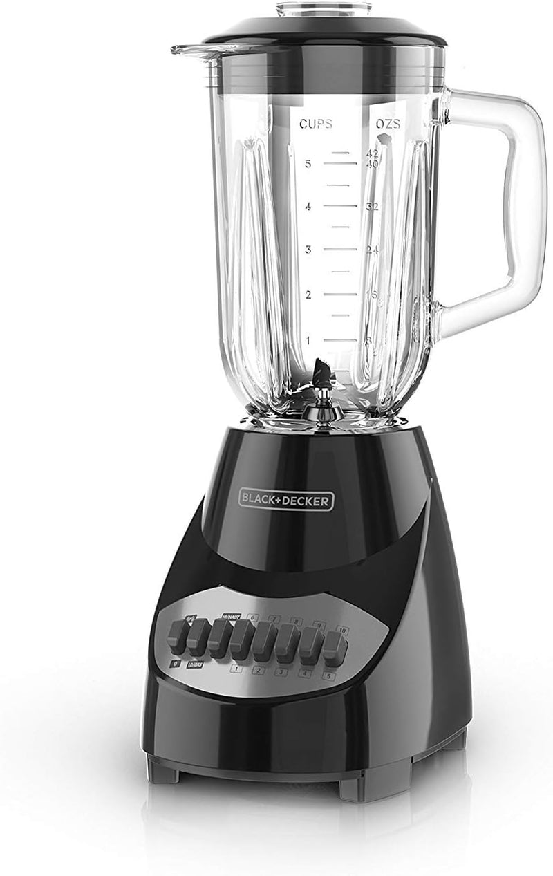 BLACK+DECKER Countertop Blender with 5-Cup Glass Jar, 10-Speed Settings, Black, BL2010BG