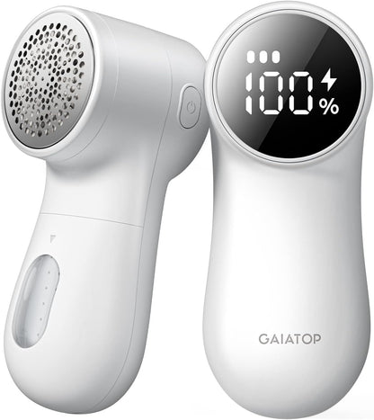 GAIATOP Fabric Shaver, Rechargeable Lint Remover Sweater Defuzzer, Intelligent Digital Display Lints Shaver Fuzzs Pills Bobbles Trimmer for Clothes and Furniture White(1 pcs)