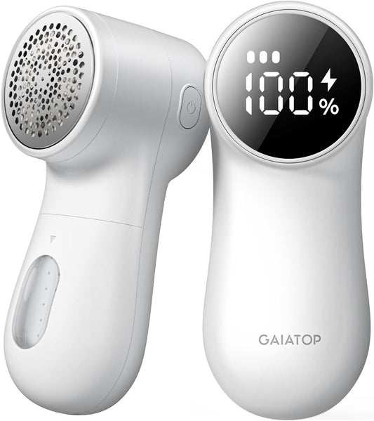 GAIATOP Fabric Shaver, Rechargeable Lint Remover Sweater Defuzzer, Intelligent Digital Display Lints Shaver Fuzzs Pills Bobbles Trimmer for Clothes and Furniture White(1 pcs)