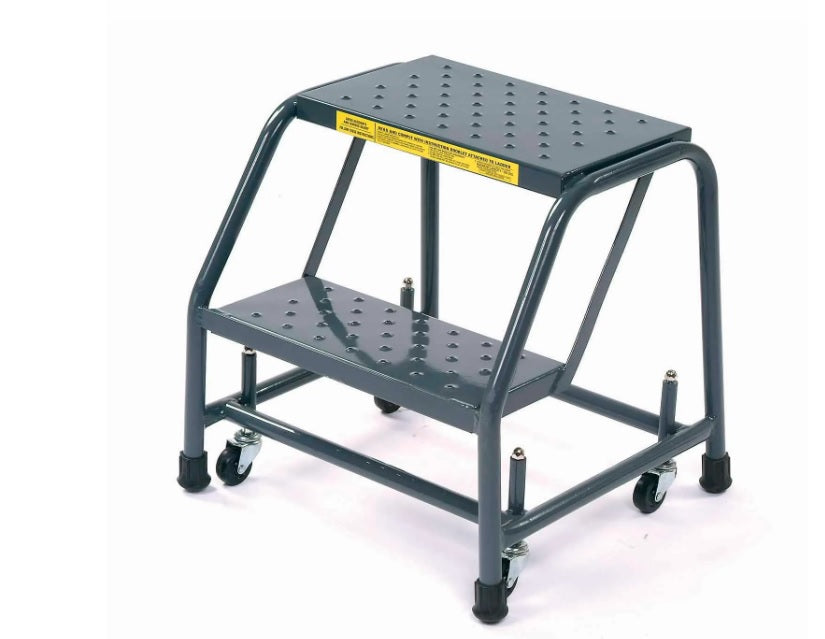 Perforated 16"W 2 Step Steel Rolling Ladder 10"D Top Step - 218P - PuriLite