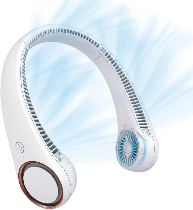 CIVPOWER Neck Fan - Portable Personal Bladeless Cooling Fan, Hands-Free Wearable Design, 3 Speeds, 4000mAh USB Rechargeable Battery for Men & Women (White)