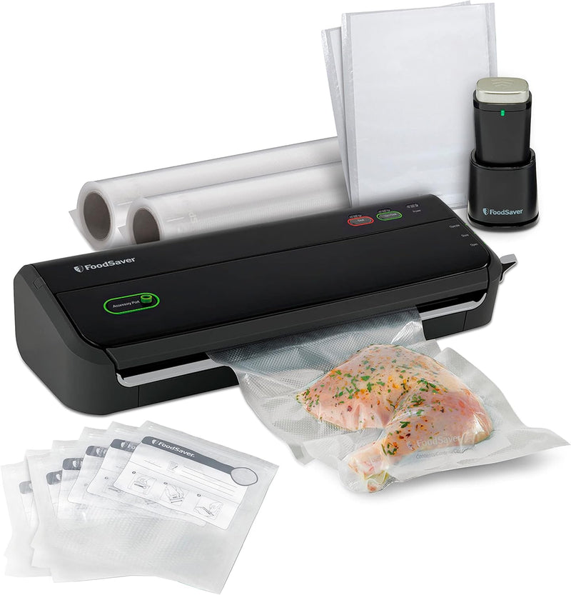 FoodSaver Vacuum Sealer Machine with Portable Handheld Sealer, 12 Vacuum Seal Bags and 2 Rolls - Black - FM2010