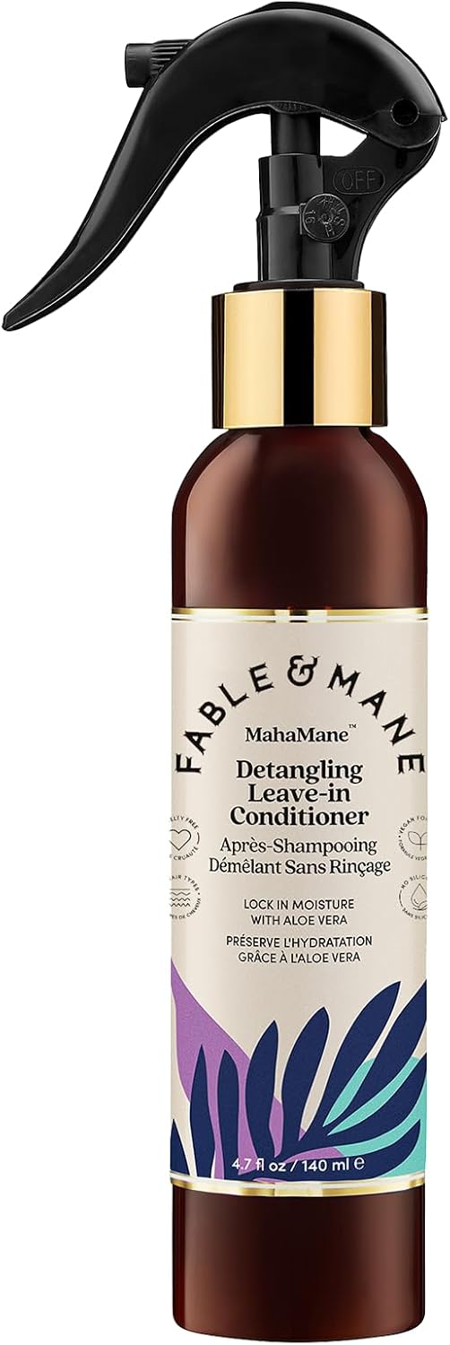 Fable & Mane Detangling Leave-In Conditioner, with UV Heat Protection for Smooth, Hydrated, Tangle-free Hair. Enriched with Aloe Vera (4.7 fl oz / 140ml)
