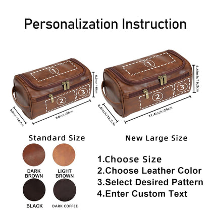Personalized Leather Toiletry Bag For Men with Hook, Groomsmen Gifts Travel Bag Laser Engraved Name Monogram PU Leather Gift Anniversary Gift For Him Husband Father Leather Dopp Kit with Side Handle