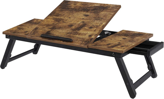 SONGMICS Laptop Desk, Bed Sofa Breakfast Tray, Adjustable Tilt Top, Rustic Dark Brown ULLD110B01