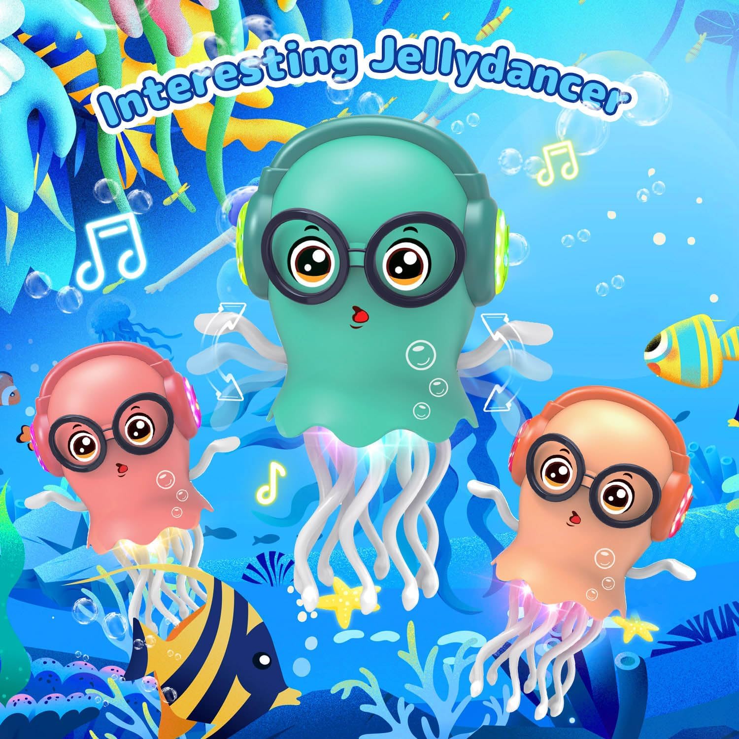 Dancing Jellyfish Crawling Toy with Lights & Music – Interactive Tummy Time Sensory Toy for for Kids – Ages 3–8 - PuriLite