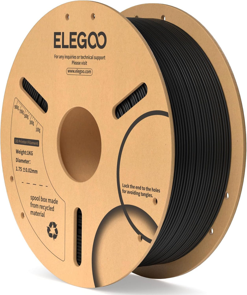 ELEGOO PLA Filament 1.75mm Black 1KG,3D Printer Filament Dimensional Accuracy +/- 0.02mm,1kg Cardboard Spool(2.2lbs) 3D Printing Filament Fits for Most FDM 3D Printers