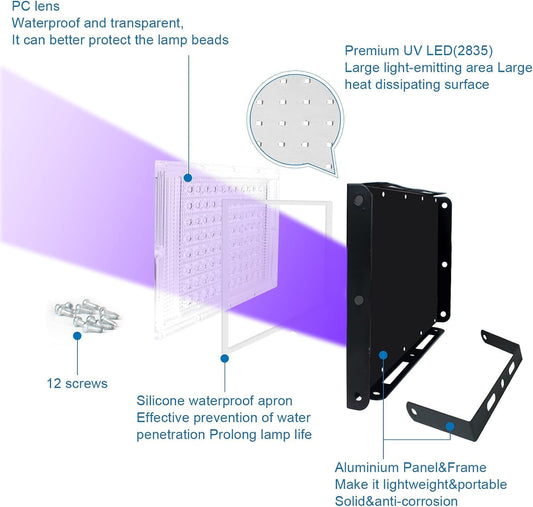4 Pack 100W LED UV Black Light, Indmird Black Lights for Glow Party, IP65 Waterproof Black Light, for Black Light Party, Stage Lighting, Halloween, Body Paint, Fluorescent Poster, Neon Glow