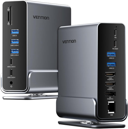 VENTION Docking Station Dual Monitor 15-in-1 Triple Display USB C Laptop Docking Station for Windows PC, Thunderbolt 3/4, Dell, HP, with Dual 4K HDMI, DP, 10Gbps USB, RJ45, 100W PD, Audio, SD/TF
