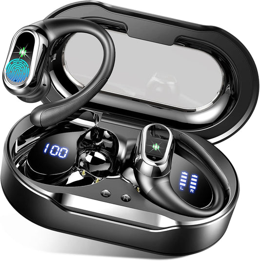 Wireless Earbuds, Bluetooth 5.4 Headphones Sport, Bluetooth Earbuds with ENC Noise Canceling Mic, 50H Bass Stereo Wireless Headphones IP7 Waterproof with Earhooks, Dual LED Display for Running/Workout