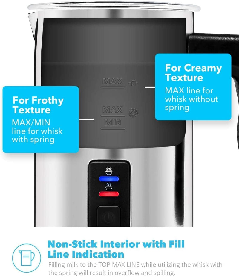 Zeppoli Milk Frother and Warmer - Electric Milk Steamer and Heater Automatic | Great as a Latte Frother and Cappuccino Maker for Coffee,Oat Milk and Hot Chocolate | Mousseur a lait Foamer with Scraper