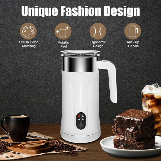 Milk Frother, Upgraded 4 in 1 Milk Steamer, 10.1oz/300ml Automatic Hot and Cold Milk Frother and Milk Warmer, Milk Frother Electric for Latte, Cappuccino, Macchiato, Hot Chocolate (White)