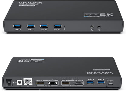 USB C 4K Docking Station, WAVLINK Laptop Dual Monitor with 65W Charging and Single 5K/Dual 4K @60Hz for USB-C and Thunderbolt 3 Windows,MacOS 10.14 Later (2 HDMI,2 DP,LAN, 6 USB,AudiO