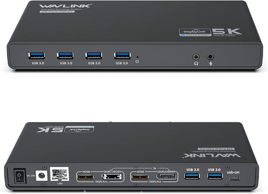 USB C 4K Docking Station, WAVLINK Laptop Dual Monitor with 65W Charging and Single 5K/Dual 4K @60Hz for USB-C and Thunderbolt 3 Windows,MacOS 10.14 Later (2 HDMI,2 DP,LAN, 6 USB,AudiO