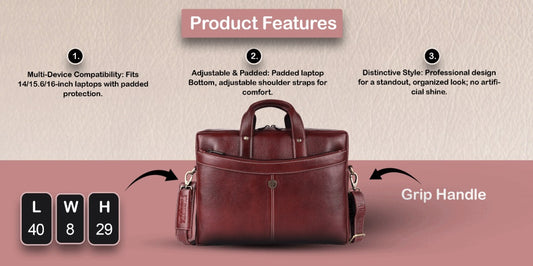 Hammonds LB122 Premium Cow Leather Laptop Bag for Men | Genuine Cow Leather Office Bag | 16-Inch Business Laptop Bag | Professional Work Bag | Corporate Gift Bag - PuriLite