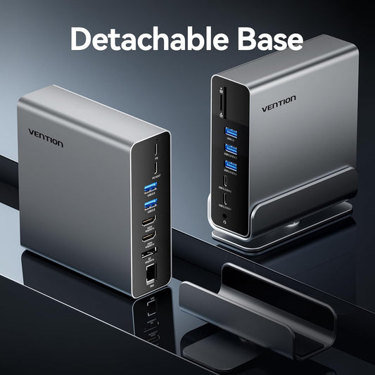 VENTION Docking Station Dual Monitor 15-in-1 Triple Display USB C Laptop Docking Station for Windows PC, Thunderbolt 3/4, Dell, HP, with Dual 4K HDMI, DP, 10Gbps USB, RJ45, 100W PD, Audio, SD/TF - PuriLite