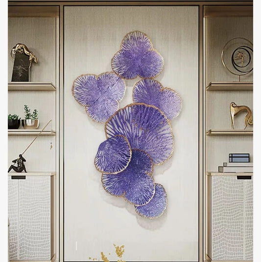 Luxury Floral Metal Wall Decor | Large Purple Flower Dimensional Wall Art