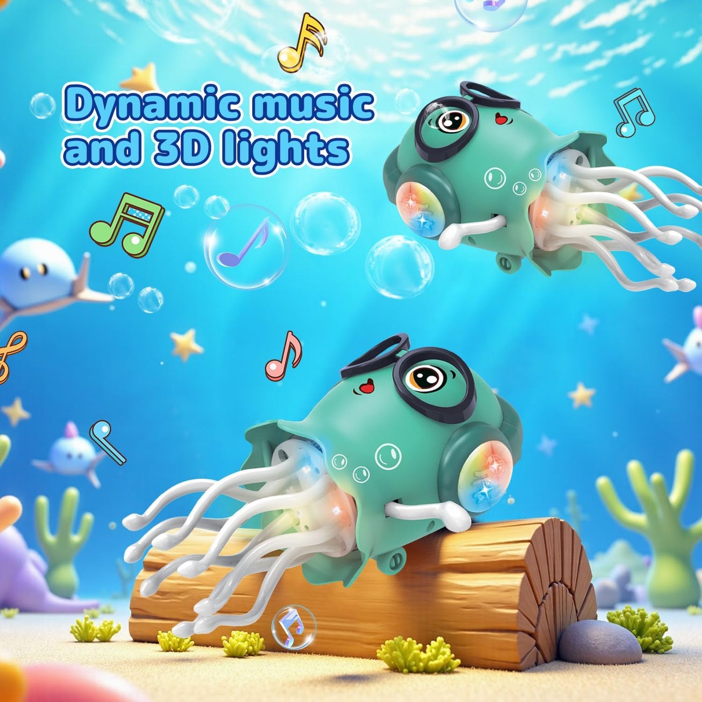 Dancing Jellyfish Crawling Toy with Lights & Music – Interactive Tummy Time Sensory Toy for for Kids – Ages 3–8 - PuriLite