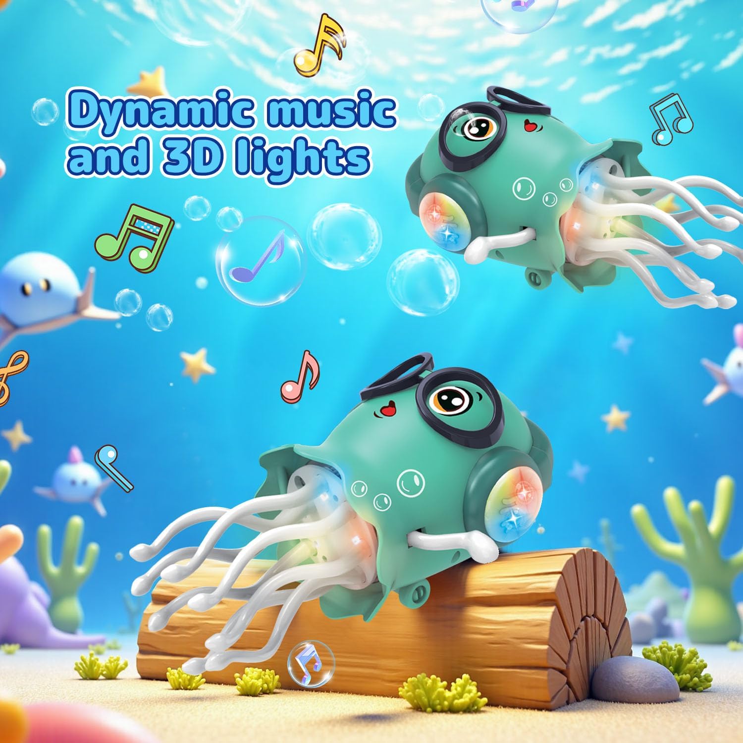 Dancing Jellyfish Crawling Toy with Lights & Music – Interactive Tummy Time Sensory Toy for for Kids – Ages 3–8 - PuriLite
