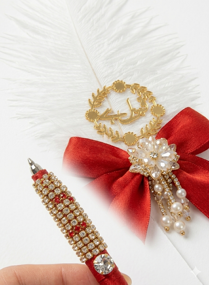 Large Luxury Handmade Nikah Signing Pen | Peacock Feather Wedding Keepsake Bridal Gift