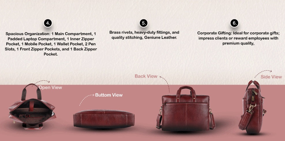 Hammonds LB122 Premium Cow Leather Laptop Bag for Men | Genuine Cow Leather Office Bag | 16-Inch Business Laptop Bag | Professional Work Bag | Corporate Gift Bag - PuriLite