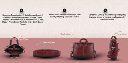 Hammonds LB122 Premium Cow Leather Laptop Bag for Men | Genuine Cow Leather Office Bag | 16-Inch Business Laptop Bag | Professional Work Bag | Corporate Gift Bag - PuriLite