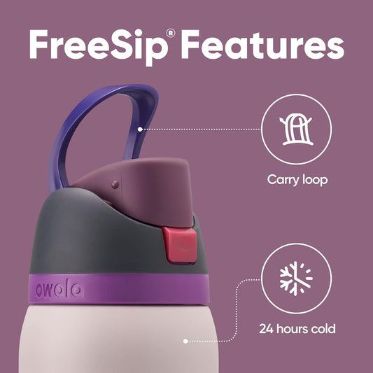 Owala FreeSip Insulated Stainless Steel Water Bottle with Straw for Sports and Travel, BPA-Free, 24oz, Dreamy Field - PuriLite