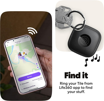 Tile by Life360 Mate (2024) Bluetooth Tracker, Keys Finder and Item Locator for Keys, Bags and More. Phone Finder. Both iOS and Android Compatible. 4-Pack (Black) - PuriLite