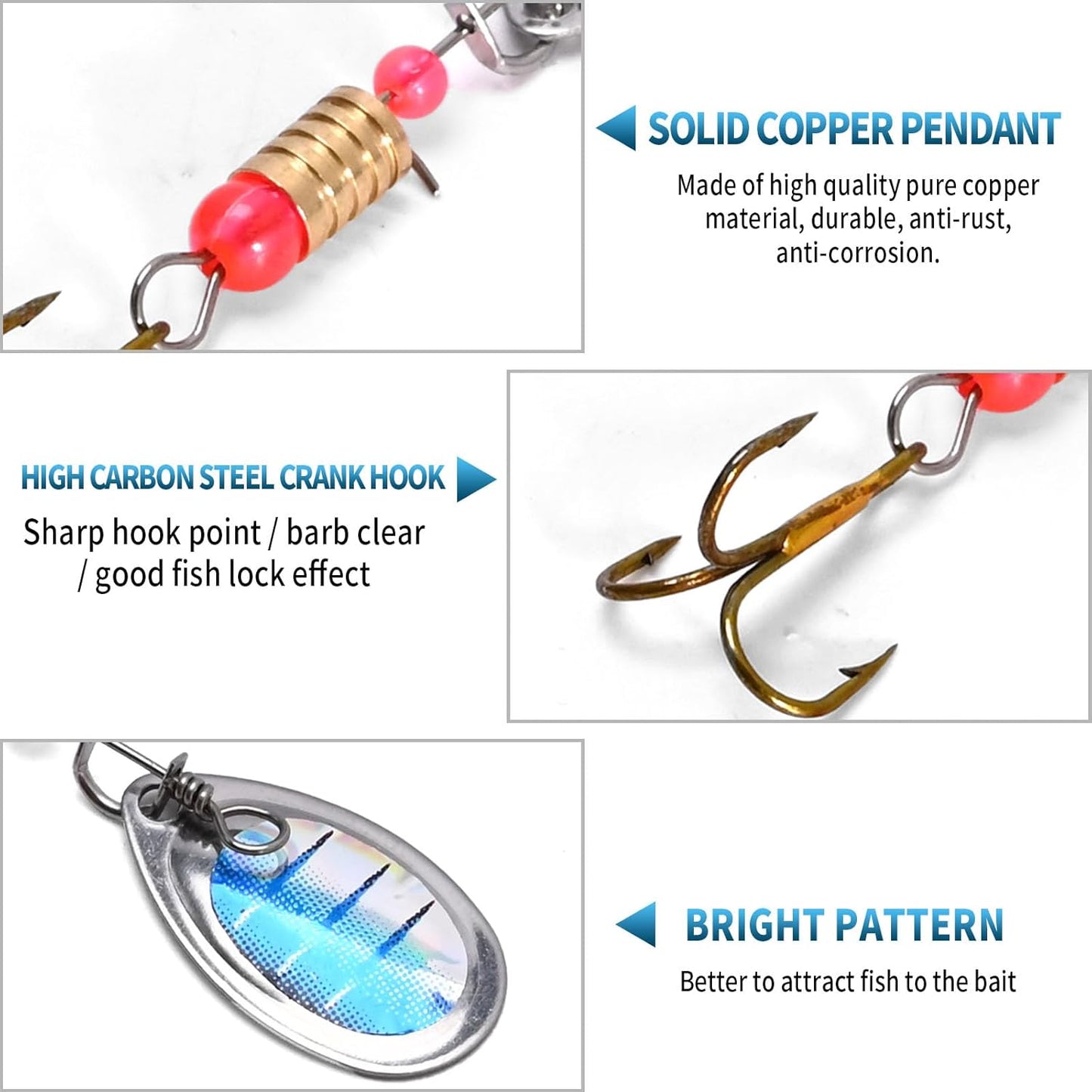 16 Pcs Fishing Lures Spinner Bait with Treble Hooks for Bass Trout Salmon Fishing Tackle Spinnerbait Spoons Metal Sequins Spinners Baits Fishing Bait for Freshwater Saltwater Fishing