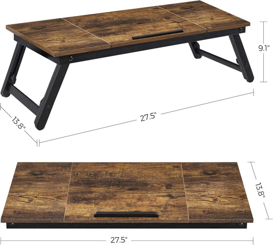 SONGMICS Laptop Desk, Bed Sofa Breakfast Tray, Adjustable Tilt Top, Rustic Dark Brown ULLD110B01 - PuriLite