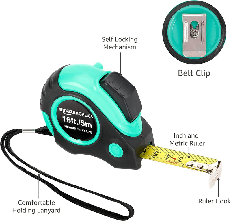 Amazon Basics Tape Measure - 4.88 Meters, Turquoise