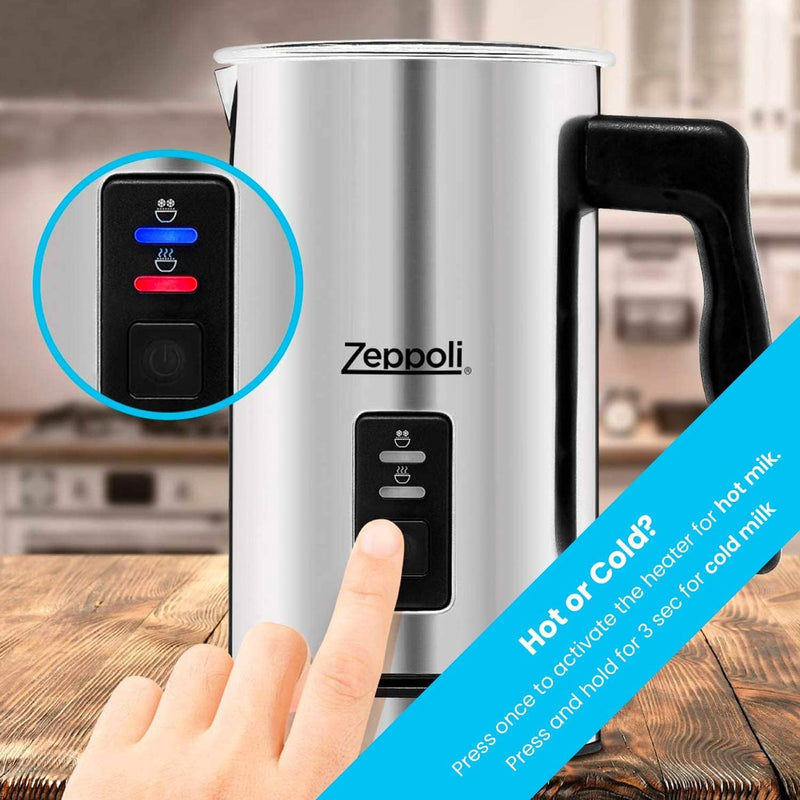 Zeppoli Milk Frother and Warmer - Electric Milk Steamer and Heater Automatic | Great as a Latte Frother and Cappuccino Maker for Coffee,Oat Milk and Hot Chocolate | Mousseur a lait Foamer with Scraper