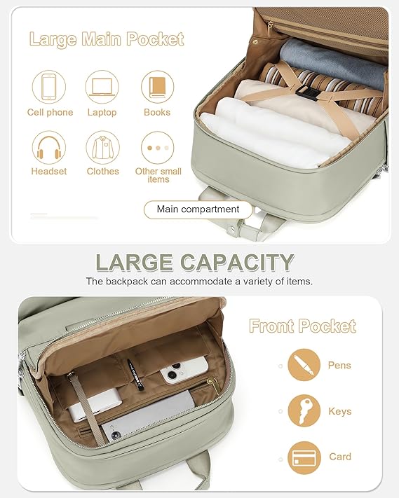 Carry on Travel Backpack for Women Airplane Approved Hand Luggage Backpack Water Resistant Personal Item Travel Backpack
