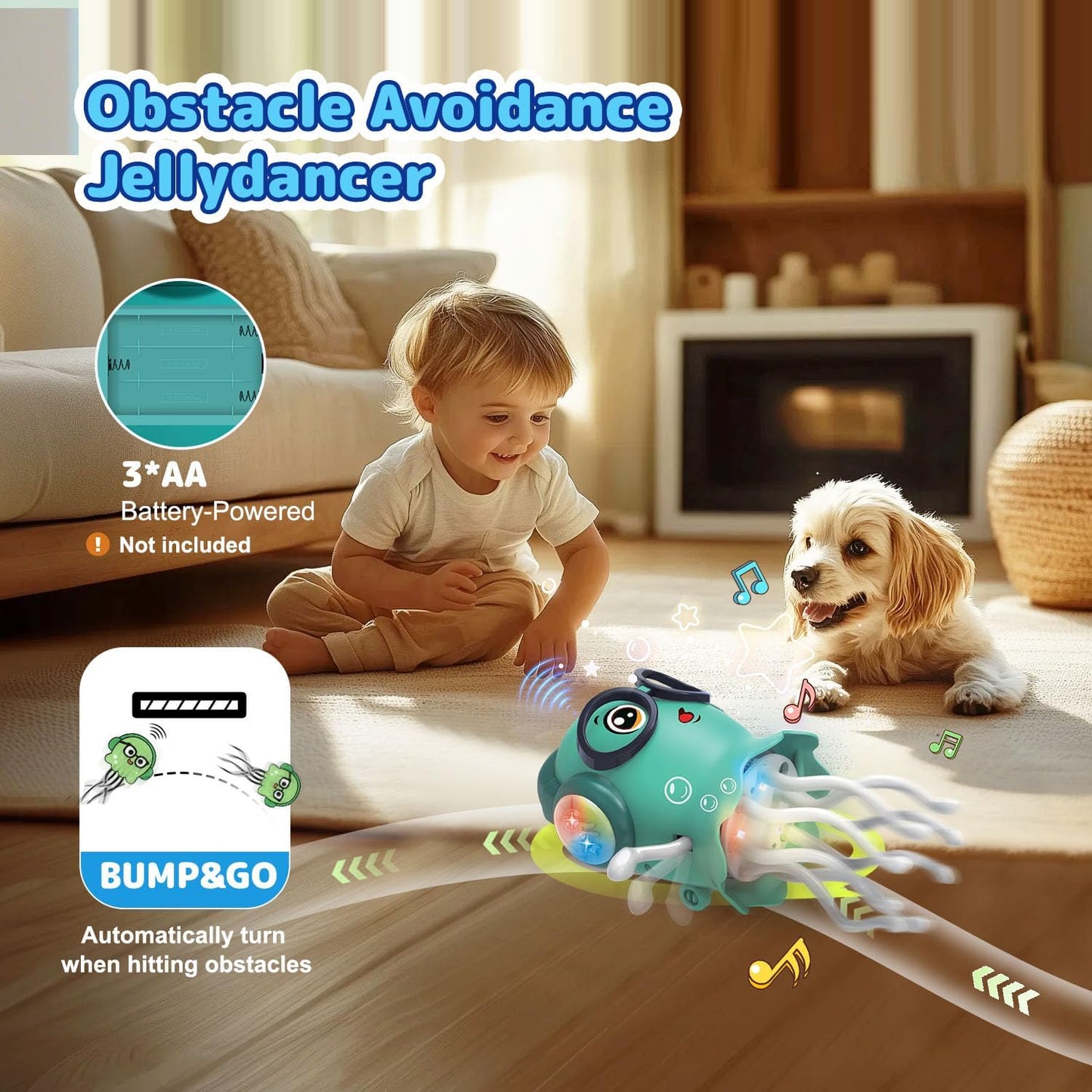 Dancing Jellyfish Crawling Toy with Lights & Music – Interactive Tummy Time Sensory Toy for for Kids – Ages 3–8 - PuriLite