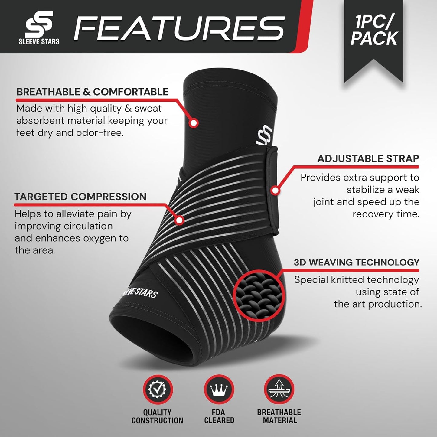 Sleeve Stars Ankle Brace for Plantar Fasciitis Relief, Ankle Wrap & Ankle Brace for Women & Men w/ Ankle Support Strap for Sprain, Ankle Protector Sleeve, Heel Brace for Heel Pain Foot Brace (Single/Black)