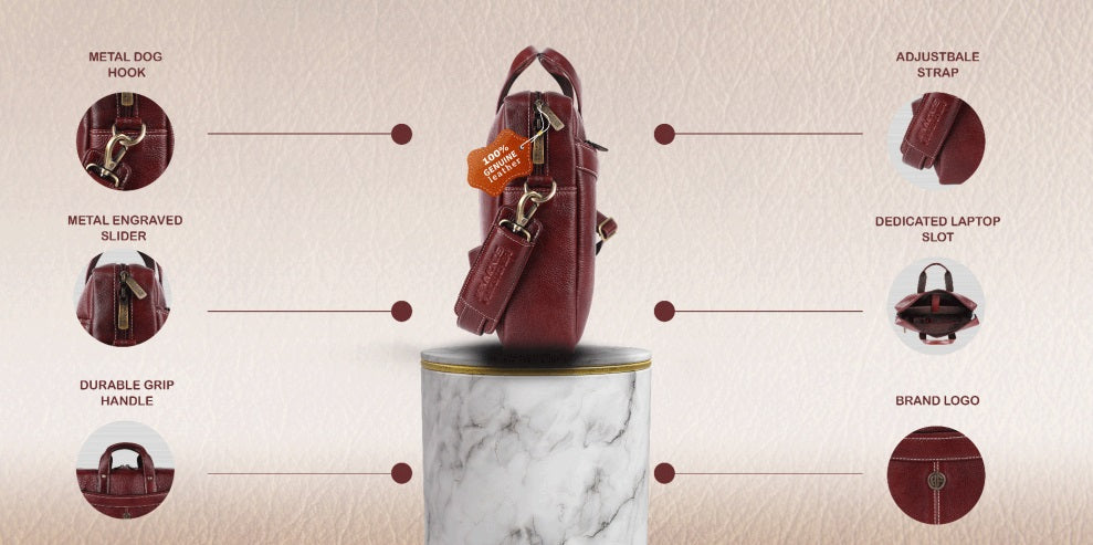 Hammonds LB122 Premium Cow Leather Laptop Bag for Men | Genuine Cow Leather Office Bag | 16-Inch Business Laptop Bag | Professional Work Bag | Corporate Gift Bag - PuriLite