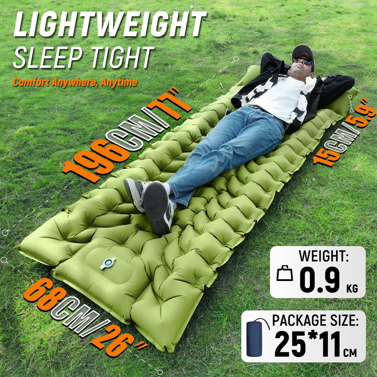 Myslop Camping Sleeping Pad,Self Inflating Sleeping Pad with Pillow Built-in Foot Pump Portable Inflatable Sleeping Pads Compact for Outdoor Camping, Backpacking,Hiking,Tents