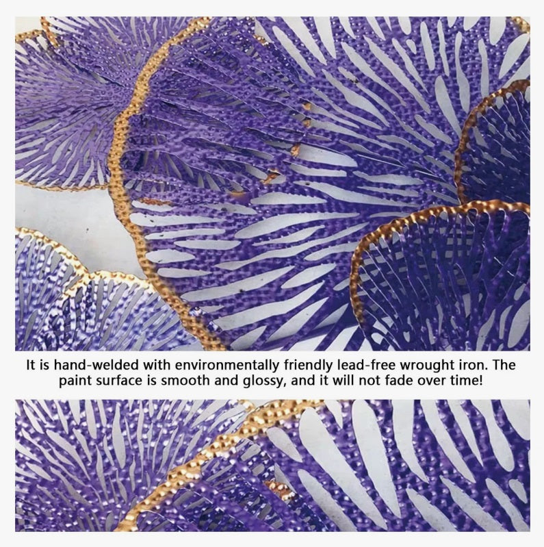 Luxury Floral Metal Wall Decor | Large Purple Flower Dimensional Wall Art