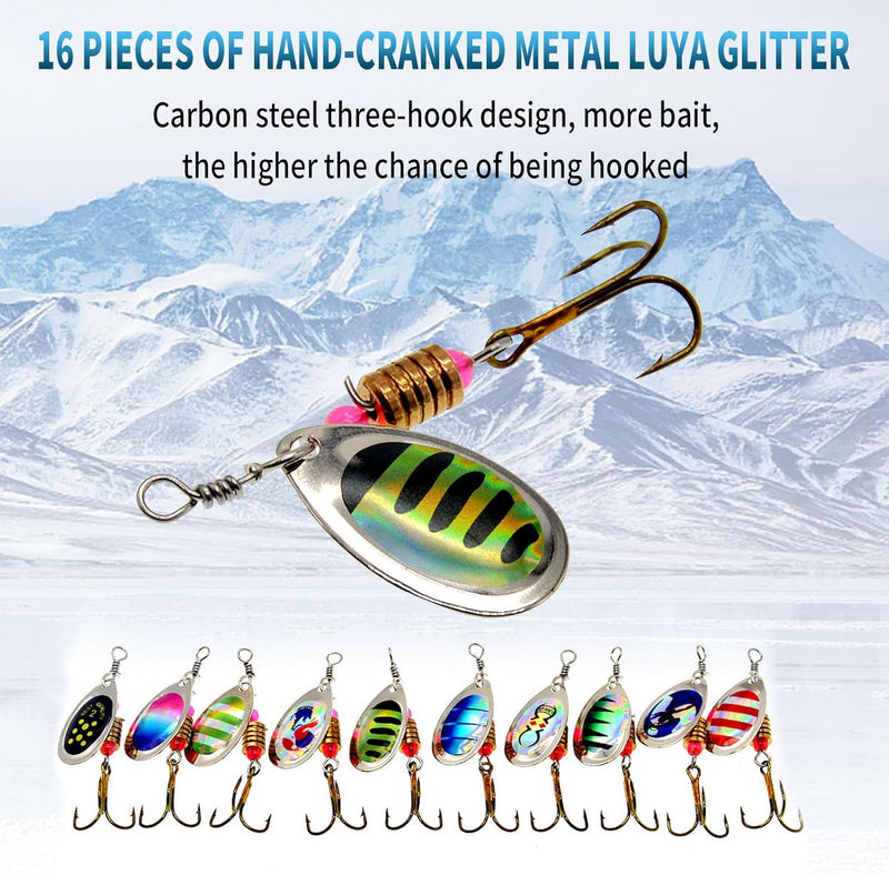 16 Pcs Fishing Lures Spinner Bait with Treble Hooks for Bass Trout Salmon Fishing Tackle Spinnerbait Spoons Metal Sequins Spinners Baits Fishing Bait for Freshwater Saltwater Fishing