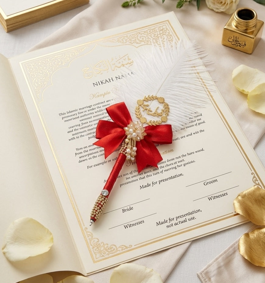 Large Luxury Handmade Nikah Signing Pen | Peacock Feather Wedding Keepsake Bridal Gift