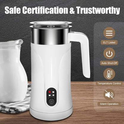 Milk Frother, Upgraded 4 in 1 Milk Steamer, 10.1oz/300ml Automatic Hot and Cold Milk Frother and Milk Warmer, Milk Frother Electric for Latte, Cappuccino, Macchiato, Hot Chocolate (White)