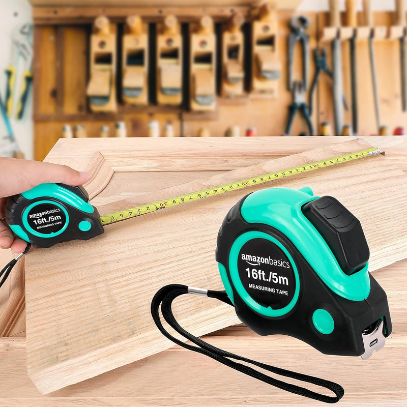 Amazon Basics Tape Measure - 4.88 Meters, Turquoise