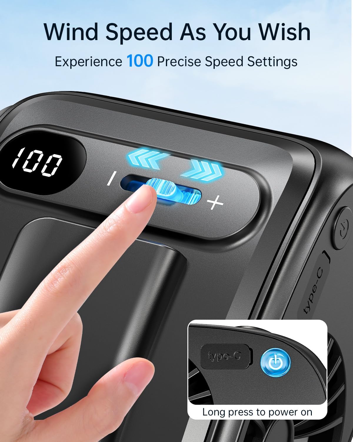 SWEETFULL Portable Fan, Waist Clip Fan, Neck Fan, 5000mAh Battery Operated Personal Fan with 1-100 Speeds, Small Cool Powerfull Belt Shirt Fan for Women Men - Black