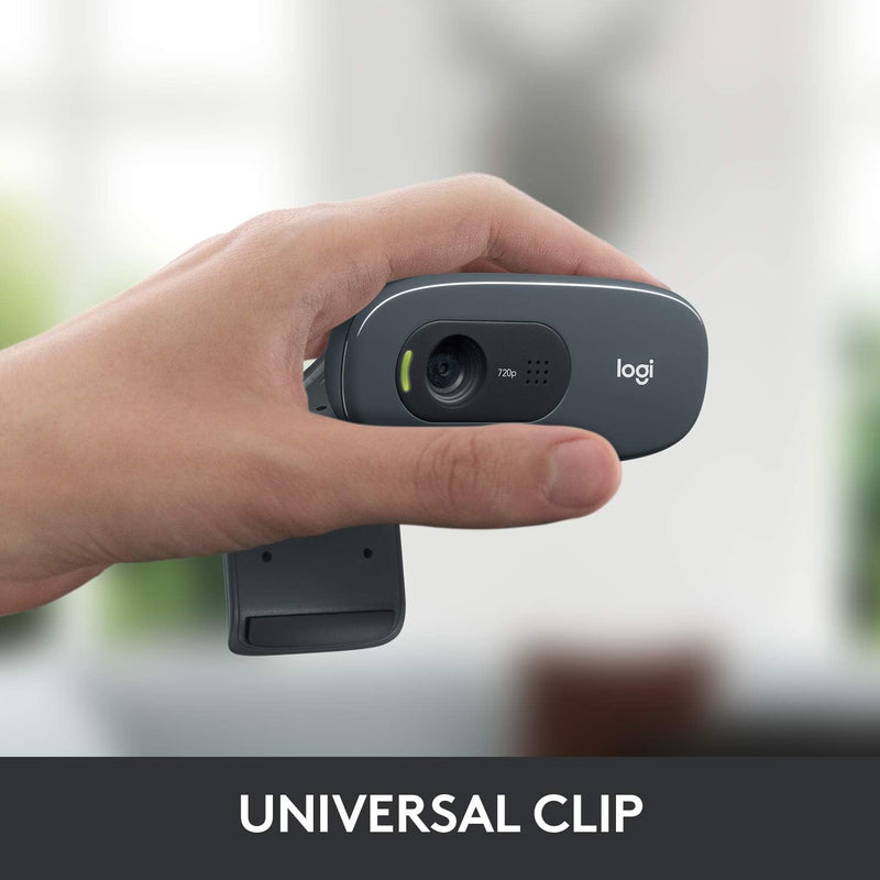 Logitech C270 HD Webcam, HD 720p/30 fps, Widescreen HD Video Calling, HD Light Correction, Noise Reducing Mic, For Skype, FaceTime, Hangouts, WebEx, PC/Mac/Laptop/Macbook/Tablet - Black