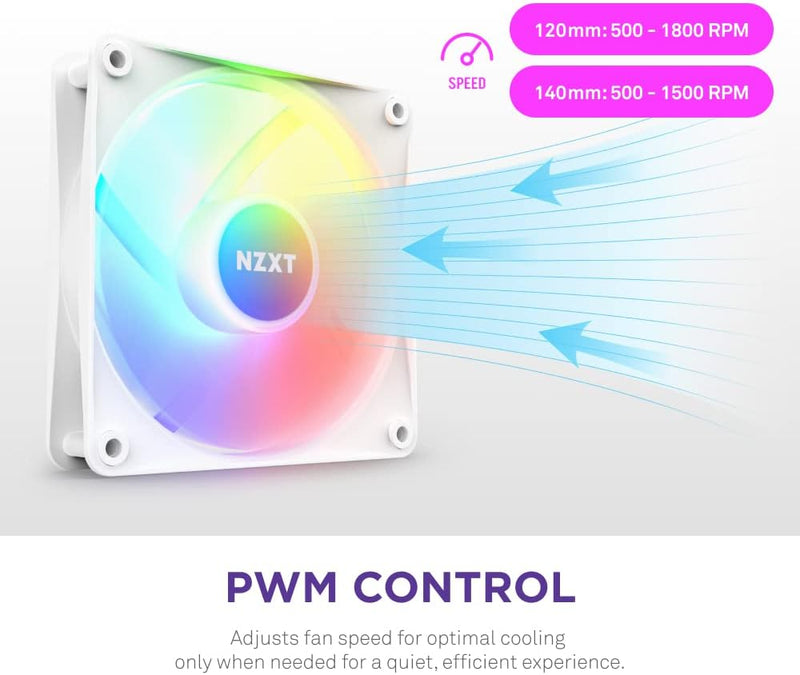 NZXT F120 RGB Core - 120mm Hub-Mounted RGB Fan - 8 Individually-Addressable LEDs - Semi-Translucent Blades - High Static Pressure & Airflow - Quiet Operation PWM Control - CAM Software - White