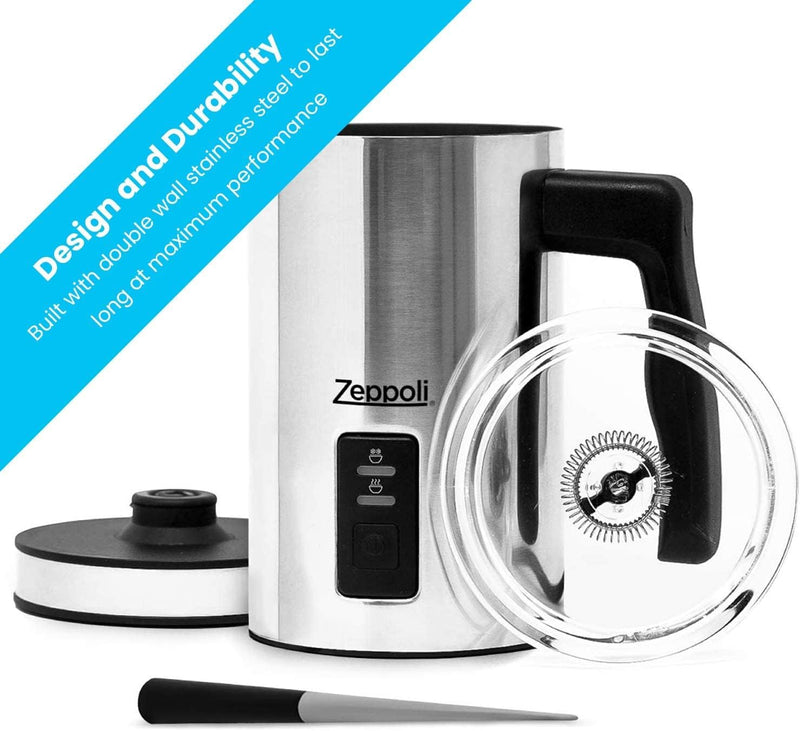 Zeppoli Milk Frother and Warmer - Electric Milk Steamer and Heater Automatic | Great as a Latte Frother and Cappuccino Maker for Coffee,Oat Milk and Hot Chocolate | Mousseur a lait Foamer with Scraper