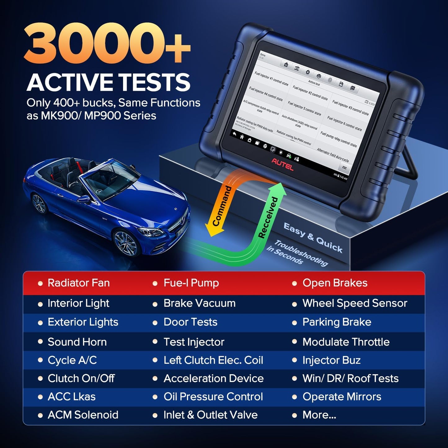 Autel Scanner MaxiCheck MX808S, 2025 Newest of MaxiCOM MK808S/ MK808Z, Bidirectional 11OS as MX900 MK900 MK900BT, 3000+ Active Test, 28+ Service, OE All System OBDII Diagnostic Tool, FCA Autoauth
