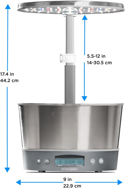 AeroGarden Harvest Elite 360 Indoor Garden Hydroponic System with LED Grow Light and Herb Kit, Holds up to 6 Pods, Stainless