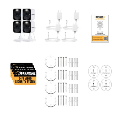Defender GO 2K AI Powered Plug-in Indoor/Outdoor Wi-Fi Security Cameras, 4-pack - PuriLite