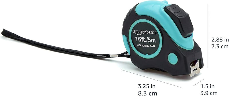 Amazon Basics Tape Measure - 4.88 Meters, Turquoise